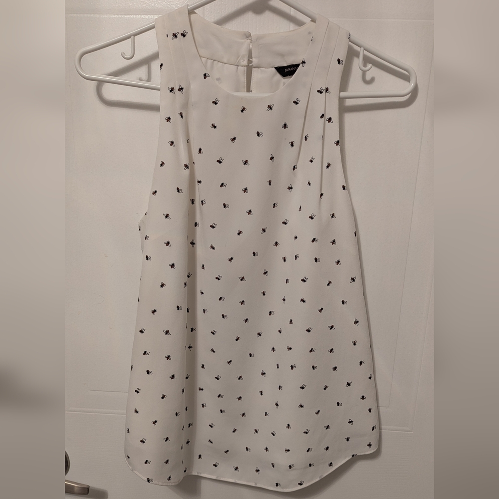 Banana Republic White Sleeveless Blouse with Bee Pattern